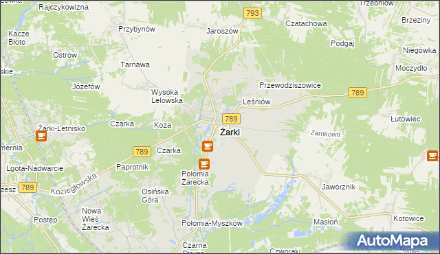 mapa Żarki powiat myszkowski, Żarki powiat myszkowski na mapie Targeo