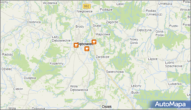 mapa Zarzecze gmina Dębowiec, Zarzecze gmina Dębowiec na mapie Targeo