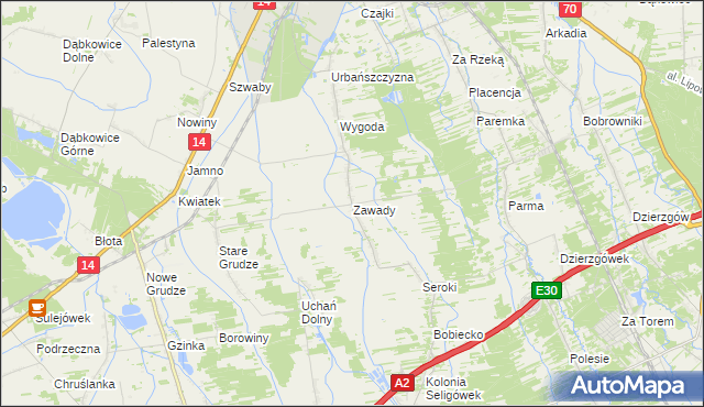 mapa Zawady gmina Łowicz, Zawady gmina Łowicz na mapie Targeo