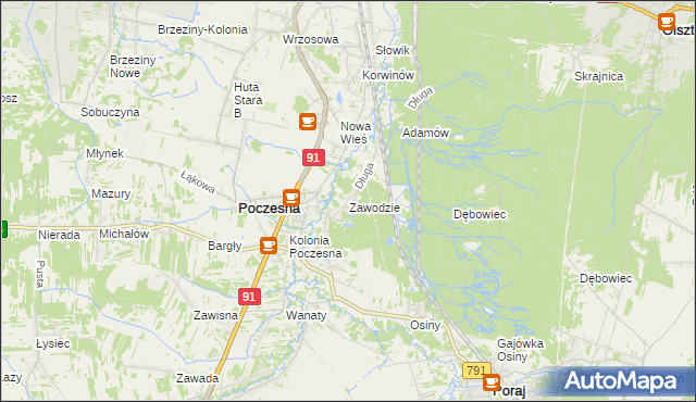 mapa Zawodzie gmina Poczesna, Zawodzie gmina Poczesna na mapie Targeo