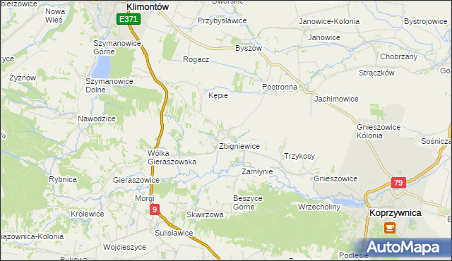 mapa Zbigniewice-Kolonia, Zbigniewice-Kolonia na mapie Targeo