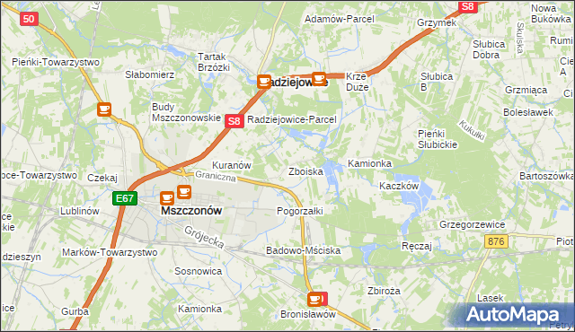 mapa Zboiska gmina Radziejowice, Zboiska gmina Radziejowice na mapie Targeo