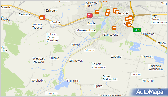mapa Żdanów gmina Zamość, Żdanów gmina Zamość na mapie Targeo
