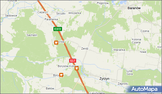 mapa Żerdź gmina Żyrzyn, Żerdź gmina Żyrzyn na mapie Targeo