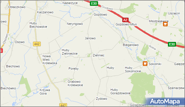 mapa Zieliniec gmina Kołaczkowo, Zieliniec gmina Kołaczkowo na mapie Targeo