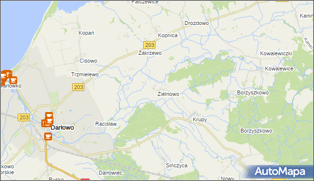 mapa Zielnowo gmina Darłowo, Zielnowo gmina Darłowo na mapie Targeo