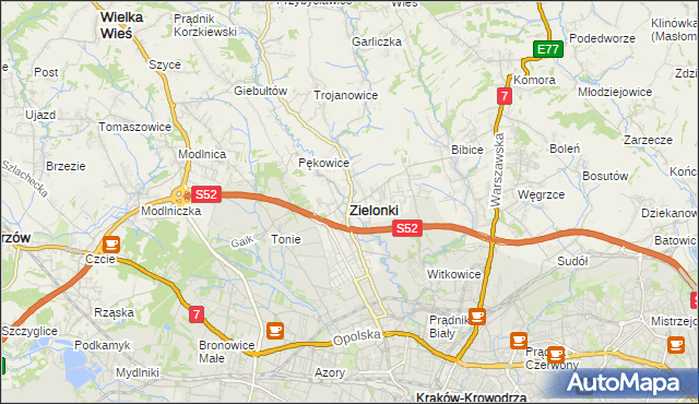 mapa Zielonki powiat krakowski, Zielonki powiat krakowski na mapie Targeo