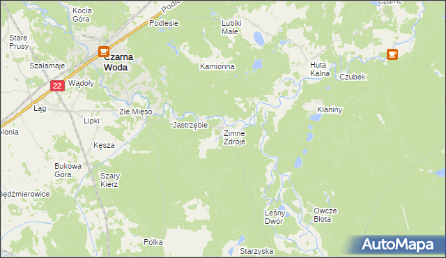 mapa Zimne Zdroje gmina Osieczna, Zimne Zdroje gmina Osieczna na mapie Targeo