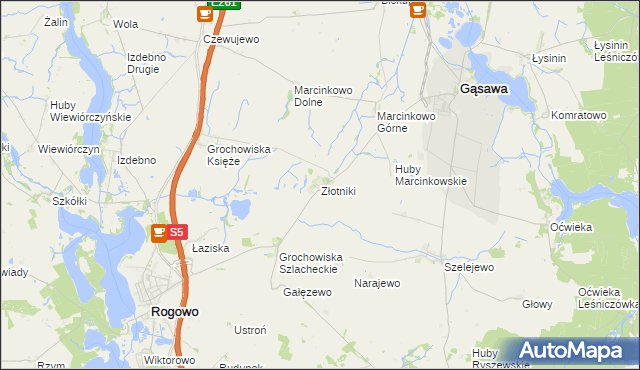 mapa Złotniki gmina Rogowo, Złotniki gmina Rogowo na mapie Targeo