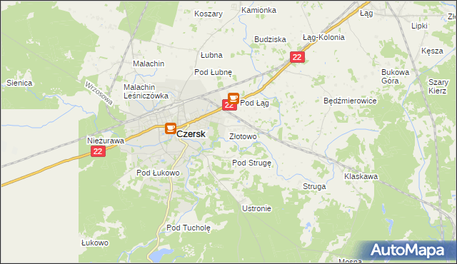 mapa Złotowo gmina Czersk, Złotowo gmina Czersk na mapie Targeo