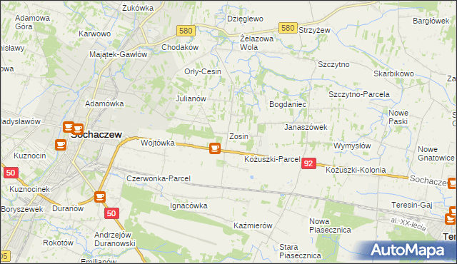 mapa Zosin gmina Sochaczew, Zosin gmina Sochaczew na mapie Targeo