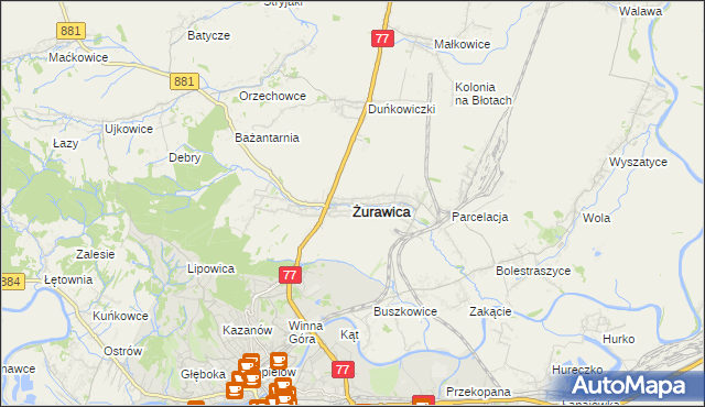 mapa Żurawica powiat przemyski, Żurawica powiat przemyski na mapie Targeo