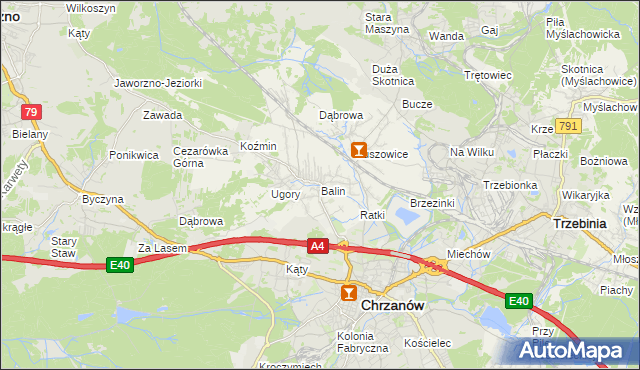mapa Balin gmina Chrzanów, Balin gmina Chrzanów na mapie Targeo