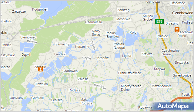 mapa Bronów gmina Czechowice-Dziedzice, Bronów gmina Czechowice-Dziedzice na mapie Targeo