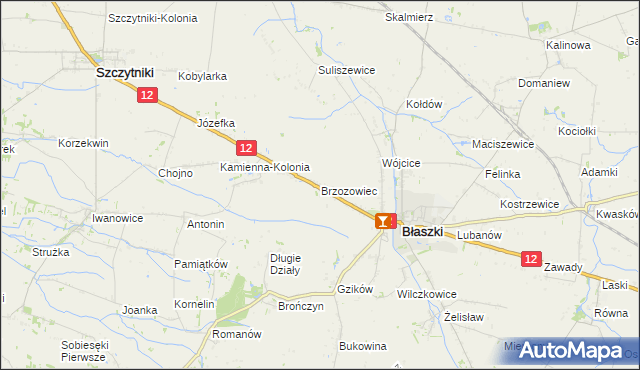 mapa Brzozowiec gmina Błaszki, Brzozowiec gmina Błaszki na mapie Targeo