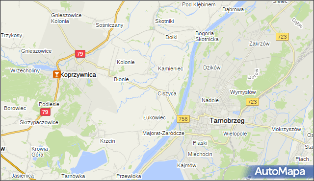 mapa Ciszyca gmina Koprzywnica, Ciszyca gmina Koprzywnica na mapie Targeo