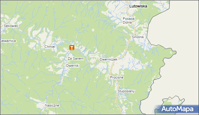 mapa Dwerniczek, Dwerniczek na mapie Targeo