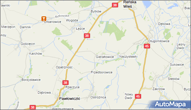 mapa Gierałtowice gmina Reńska Wieś, Gierałtowice gmina Reńska Wieś na mapie Targeo