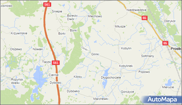 mapa Glinki gmina Prostki, Glinki gmina Prostki na mapie Targeo