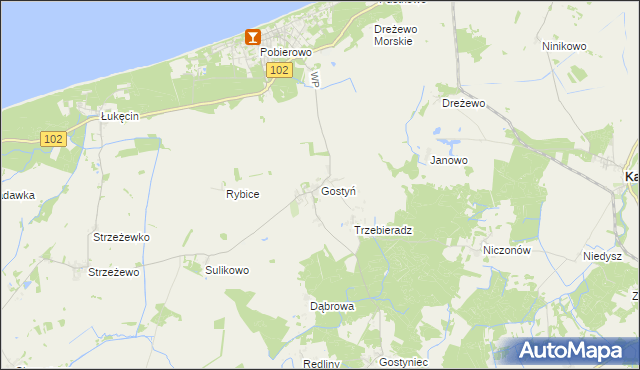 mapa Gostyń gmina Świerzno, Gostyń gmina Świerzno na mapie Targeo