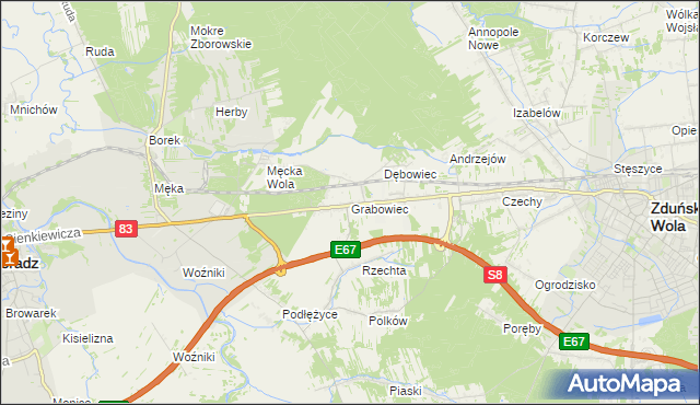 mapa Grabowiec gmina Sieradz, Grabowiec gmina Sieradz na mapie Targeo