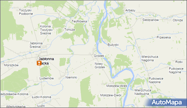 mapa Gródek gmina Jabłonna Lacka, Gródek gmina Jabłonna Lacka na mapie Targeo