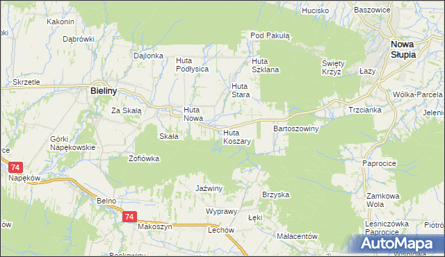mapa Huta Koszary, Huta Koszary na mapie Targeo