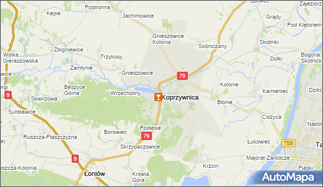 mapa Koprzywnica powiat sandomierski, Koprzywnica powiat sandomierski na mapie Targeo