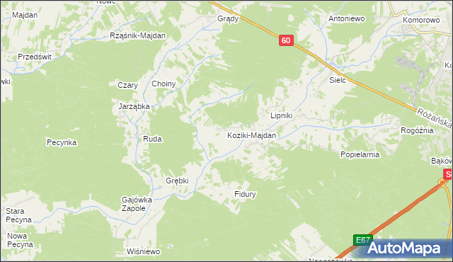 mapa Koziki-Majdan, Koziki-Majdan na mapie Targeo