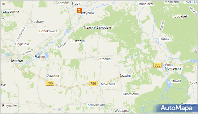 mapa Krasice gmina Mstów, Krasice gmina Mstów na mapie Targeo