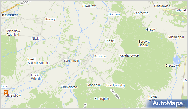 mapa Kuźnica gmina Kłomnice, Kuźnica gmina Kłomnice na mapie Targeo