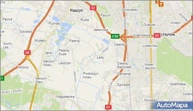 mapa Łady gmina Raszyn, Łady gmina Raszyn na mapie Targeo
