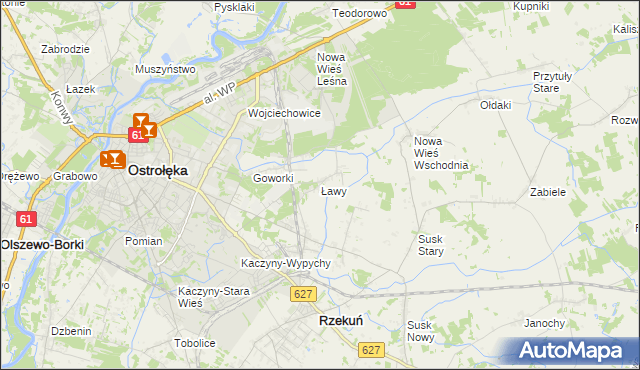 mapa Ławy gmina Rzekuń, Ławy gmina Rzekuń na mapie Targeo