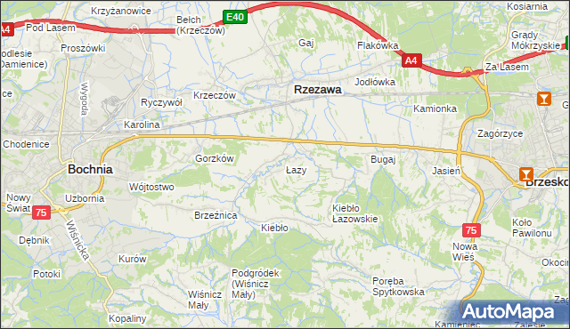 mapa Łazy gmina Rzezawa, Łazy gmina Rzezawa na mapie Targeo