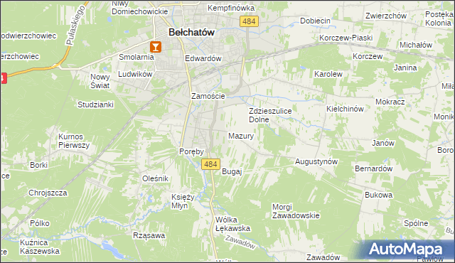 mapa Mazury gmina Bełchatów, Mazury gmina Bełchatów na mapie Targeo