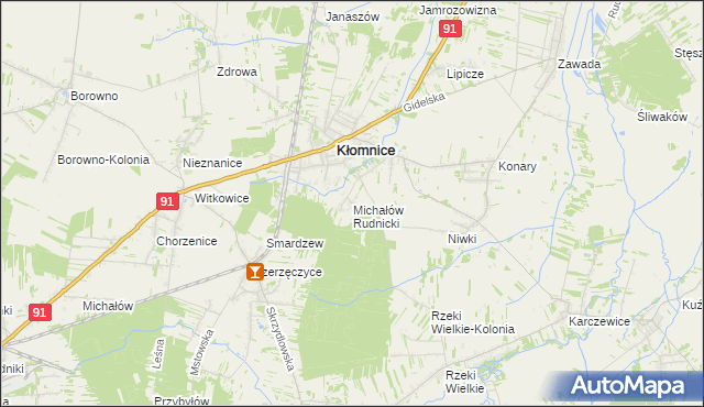 mapa Michałów gmina Kłomnice, Michałów gmina Kłomnice na mapie Targeo