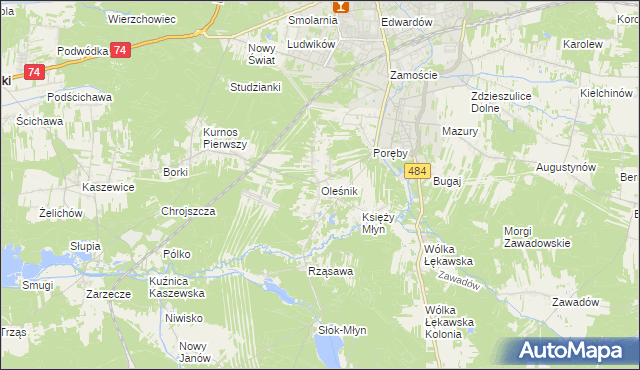 mapa Oleśnik gmina Bełchatów, Oleśnik gmina Bełchatów na mapie Targeo