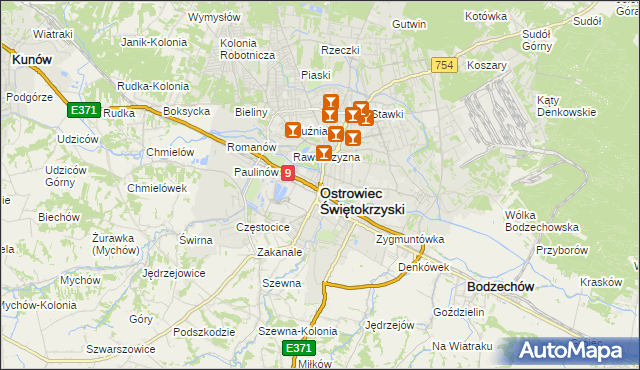 mapa Ostrowiec Świętokrzyski, Ostrowiec Świętokrzyski na mapie Targeo