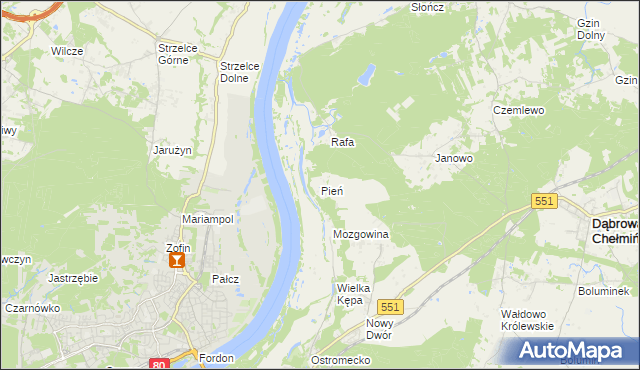 mapa Pień gmina Dąbrowa Chełmińska, Pień gmina Dąbrowa Chełmińska na mapie Targeo