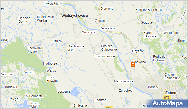 mapa Przybysławice gmina Radłów, Przybysławice gmina Radłów na mapie Targeo