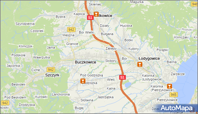 mapa Rybarzowice, Rybarzowice na mapie Targeo