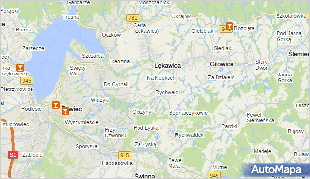 mapa Rychwałd gmina Gilowice, Rychwałd gmina Gilowice na mapie Targeo
