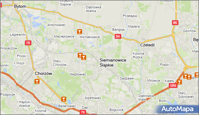 mapa Siemianowice Śląskie, Siemianowice Śląskie na mapie Targeo