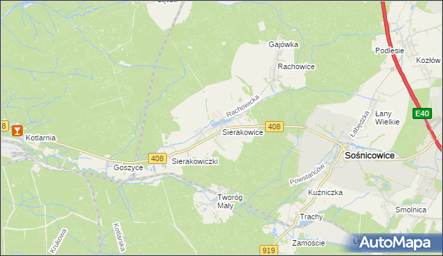 mapa Sierakowice gmina Sośnicowice, Sierakowice gmina Sośnicowice na mapie Targeo