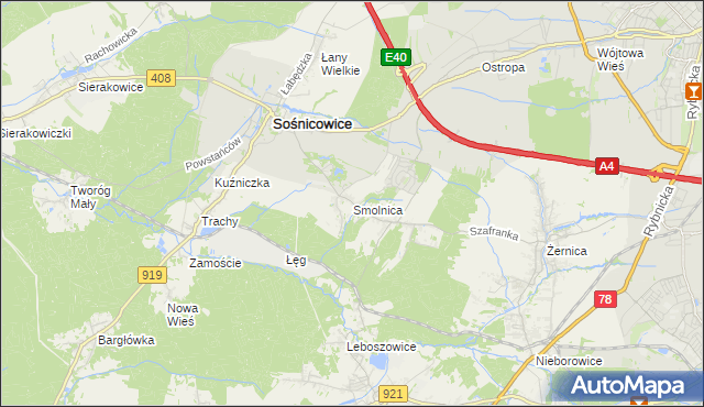 mapa Smolnica gmina Sośnicowice, Smolnica gmina Sośnicowice na mapie Targeo