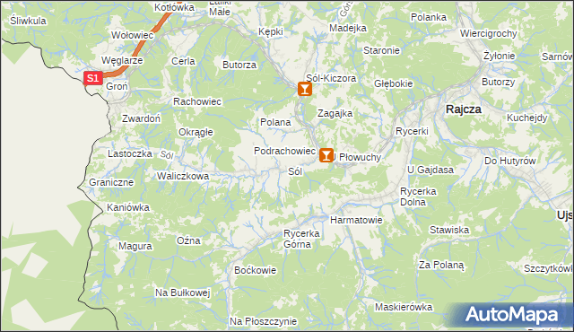 mapa Sól gmina Rajcza, Sól gmina Rajcza na mapie Targeo