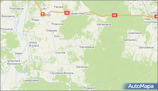 mapa Stanisławów gmina Głowaczów, Stanisławów gmina Głowaczów na mapie Targeo