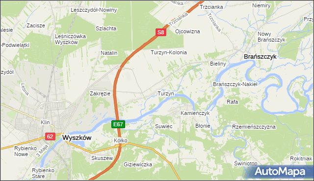 mapa Turzyn gmina Brańszczyk, Turzyn gmina Brańszczyk na mapie Targeo