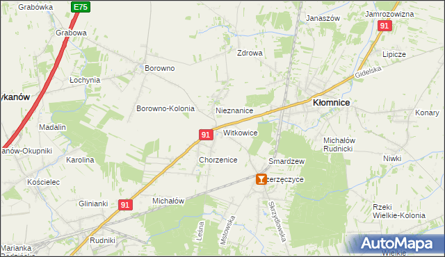 mapa Witkowice gmina Kłomnice, Witkowice gmina Kłomnice na mapie Targeo