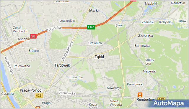 mapa Ząbki powiat wołomiński, Ząbki powiat wołomiński na mapie Targeo
